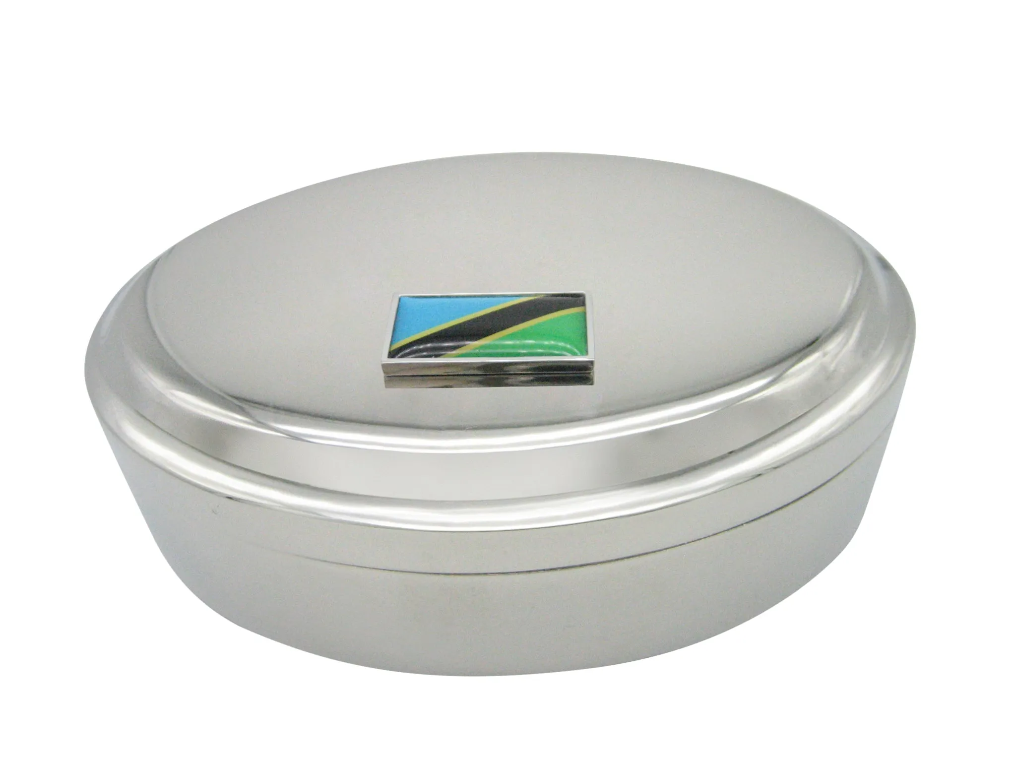 Thin Bordered Tanzania Flag Pendant Oval Trinket Jewelry Box