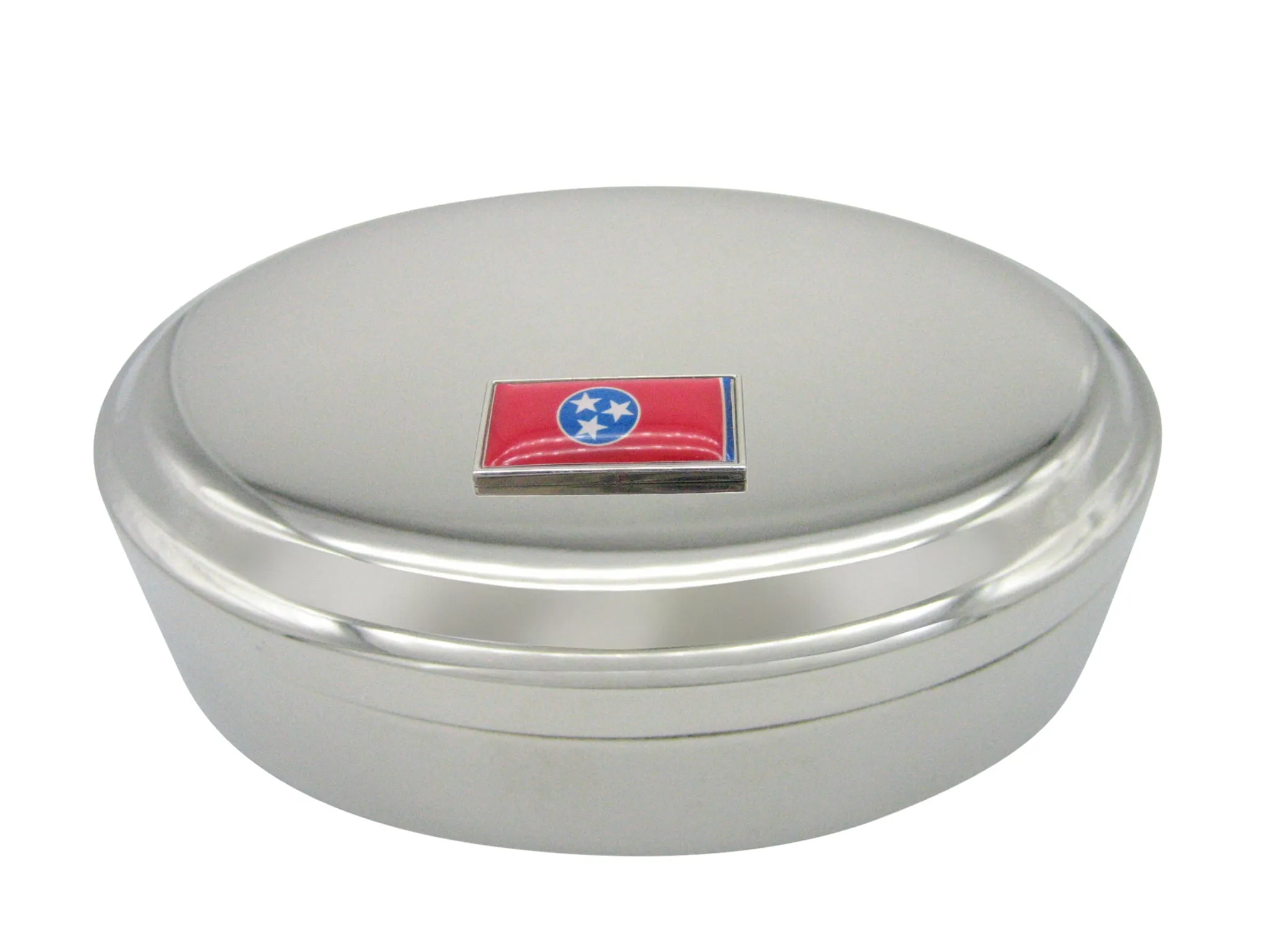 Thin Bordered Tennessee State Flag Pendant Oval Trinket Jewelry Box