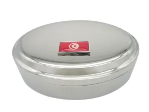 Thin Bordered Tunisia Flag Pendant Oval Trinket Jewelry Box