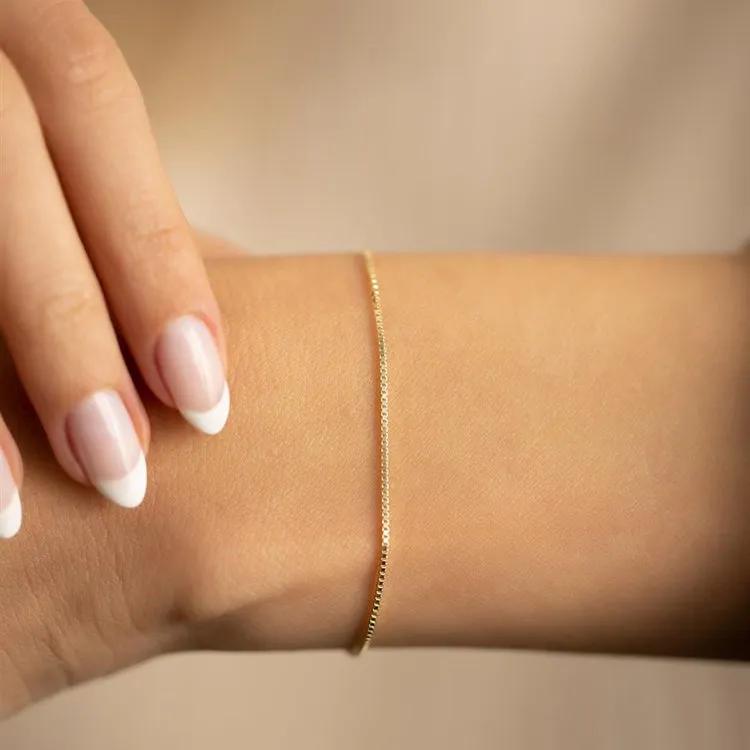 Thin Chain Bracelet Gold Vermeil Box Link Wrist Jewelry