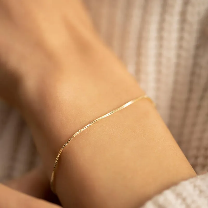 Thin Chain Bracelet Gold Vermeil Box Link Wrist Jewelry