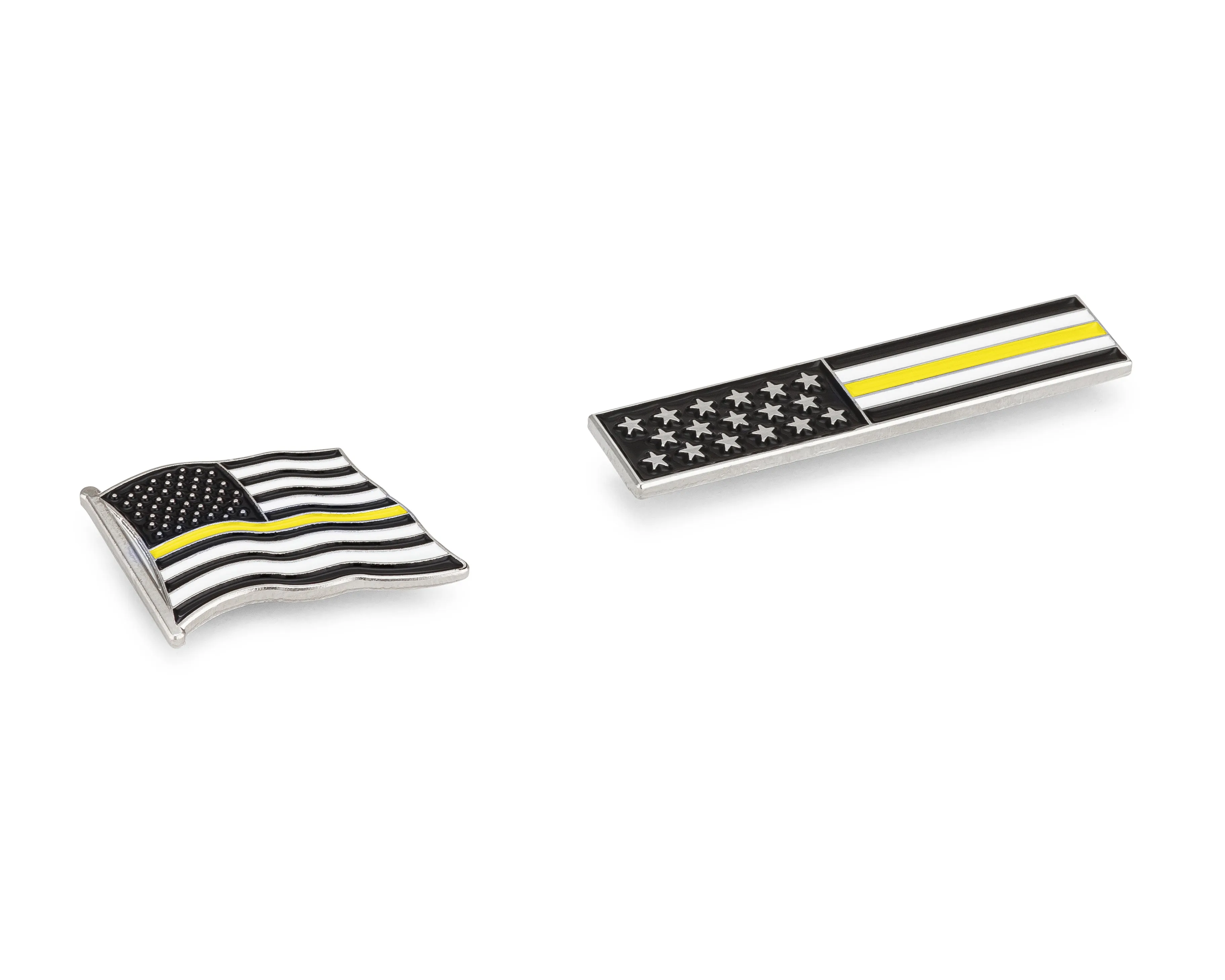 Thin Gold Line American Flag USA Lapel Pin Set - Waving Flag   Rectangle Bar