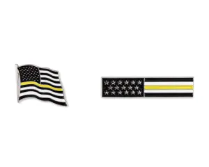 Thin Gold Line American Flag USA Lapel Pin Set - Waving Flag   Rectangle Bar