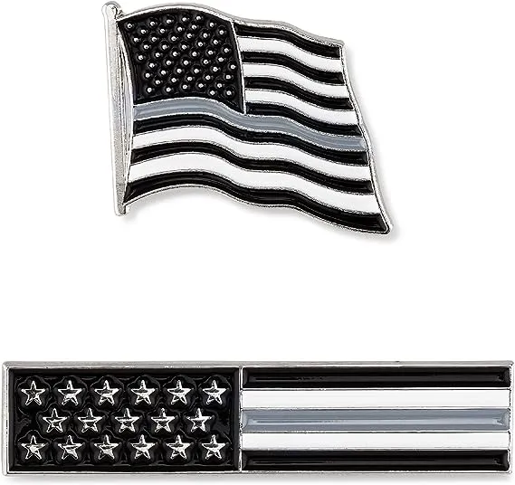 Thin Grey Line American Flag USA Lapel Pin Set - Waving Flag   Rectangle Bar