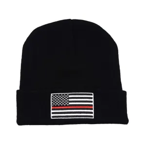 Thin Red Line Embroidered Cuffed Beanie