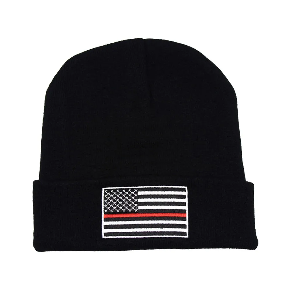 Thin Red Line Embroidered Cuffed Beanie