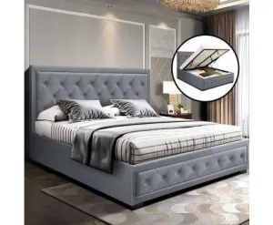 TIYO Gas Lift Bed Frame Base With Storage Mattress Fabric - Grey