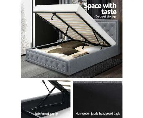 TIYO Gas Lift Bed Frame Base With Storage Mattress Fabric - Grey