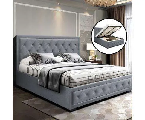 TIYO Gas Lift Bed Frame Base With Storage Mattress Fabric - Grey