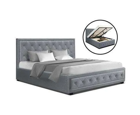 TIYO Gas Lift Bed Frame Base With Storage Mattress Fabric - Grey