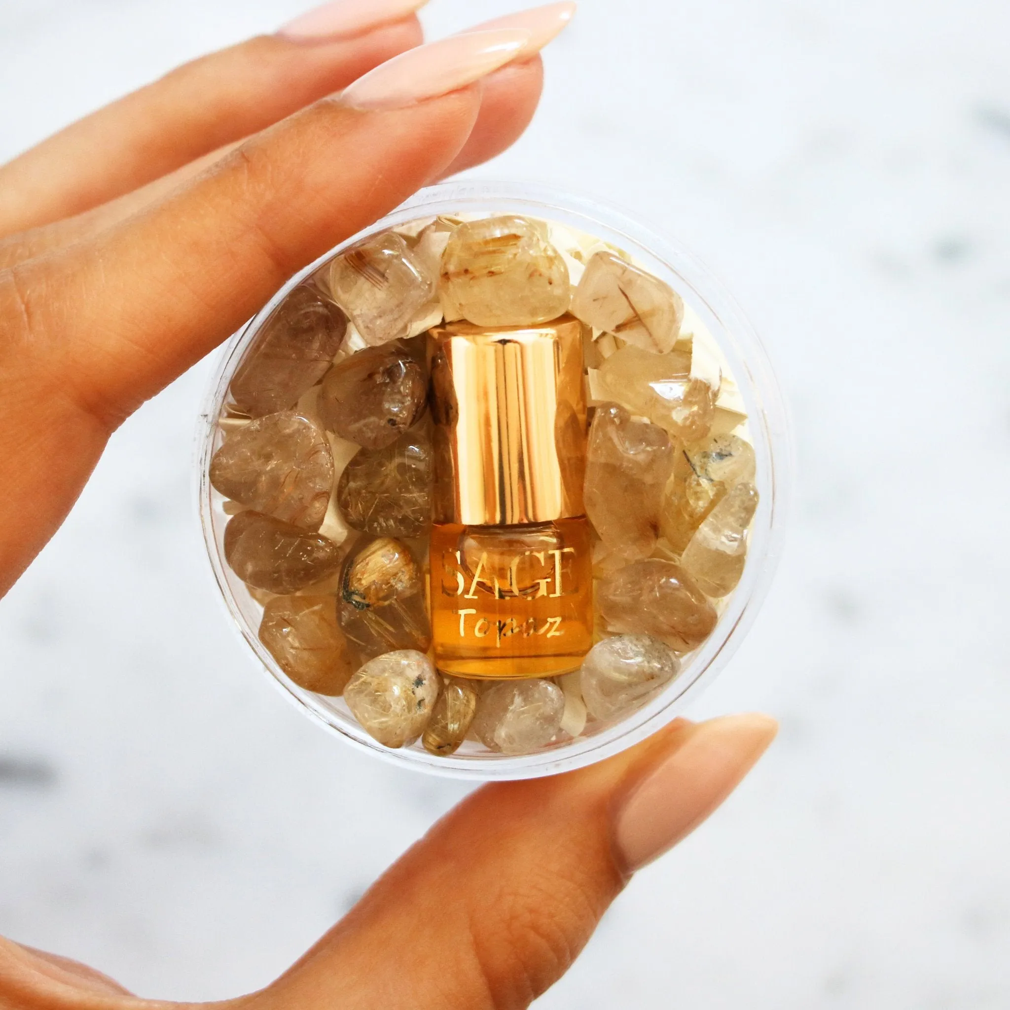 Topaz Perfume Oil Concentrate Mini Rollie with Gemstones by Sage
