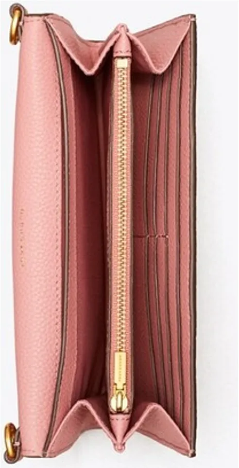 Tory Burch McGraw Wallet Crossbody Pink Magnolia Leather Shoulder Bag Magnet New