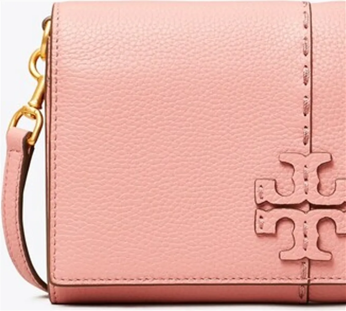 Tory Burch McGraw Wallet Crossbody Pink Magnolia Leather Shoulder Bag Magnet New