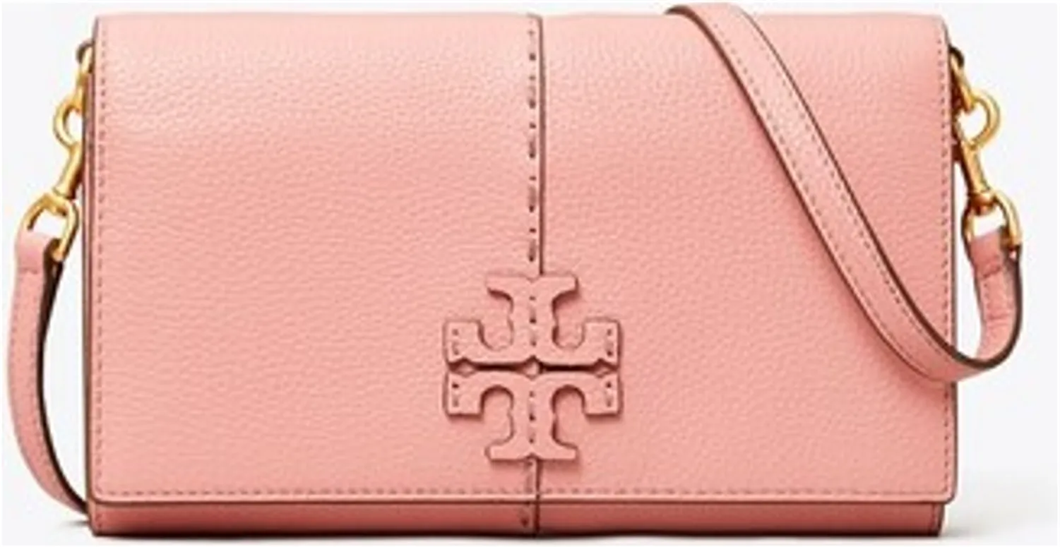 Tory Burch McGraw Wallet Crossbody Pink Magnolia Leather Shoulder Bag Magnet New