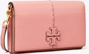 Tory Burch McGraw Wallet Crossbody Pink Magnolia Leather Shoulder Bag Magnet New