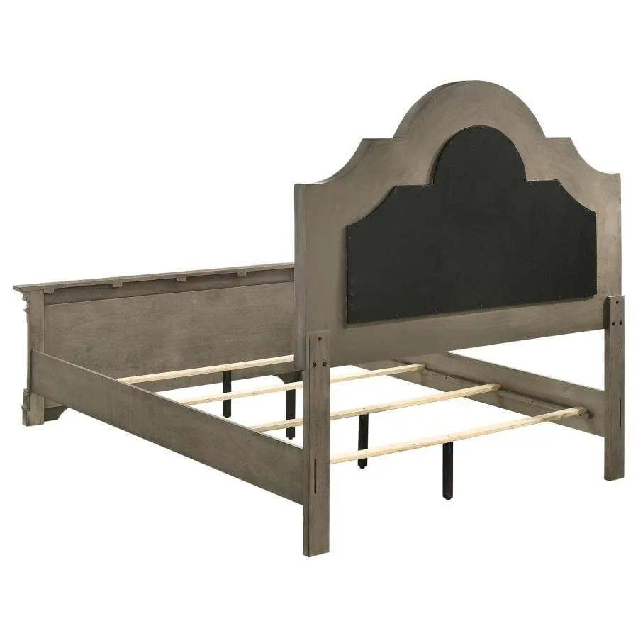 Traditional Bed with Wood and Tufted Upholstered Headboard in Beige and Wheat