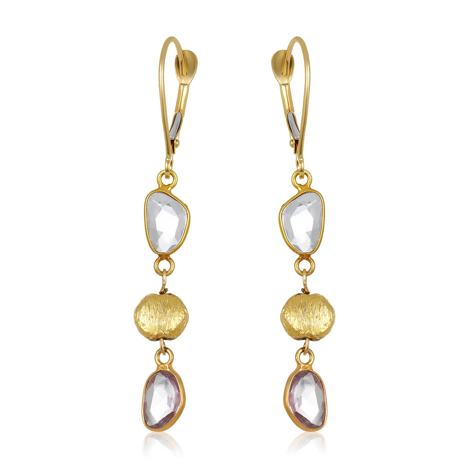 Trio Pink Sapphire Drop Earrings in 14k