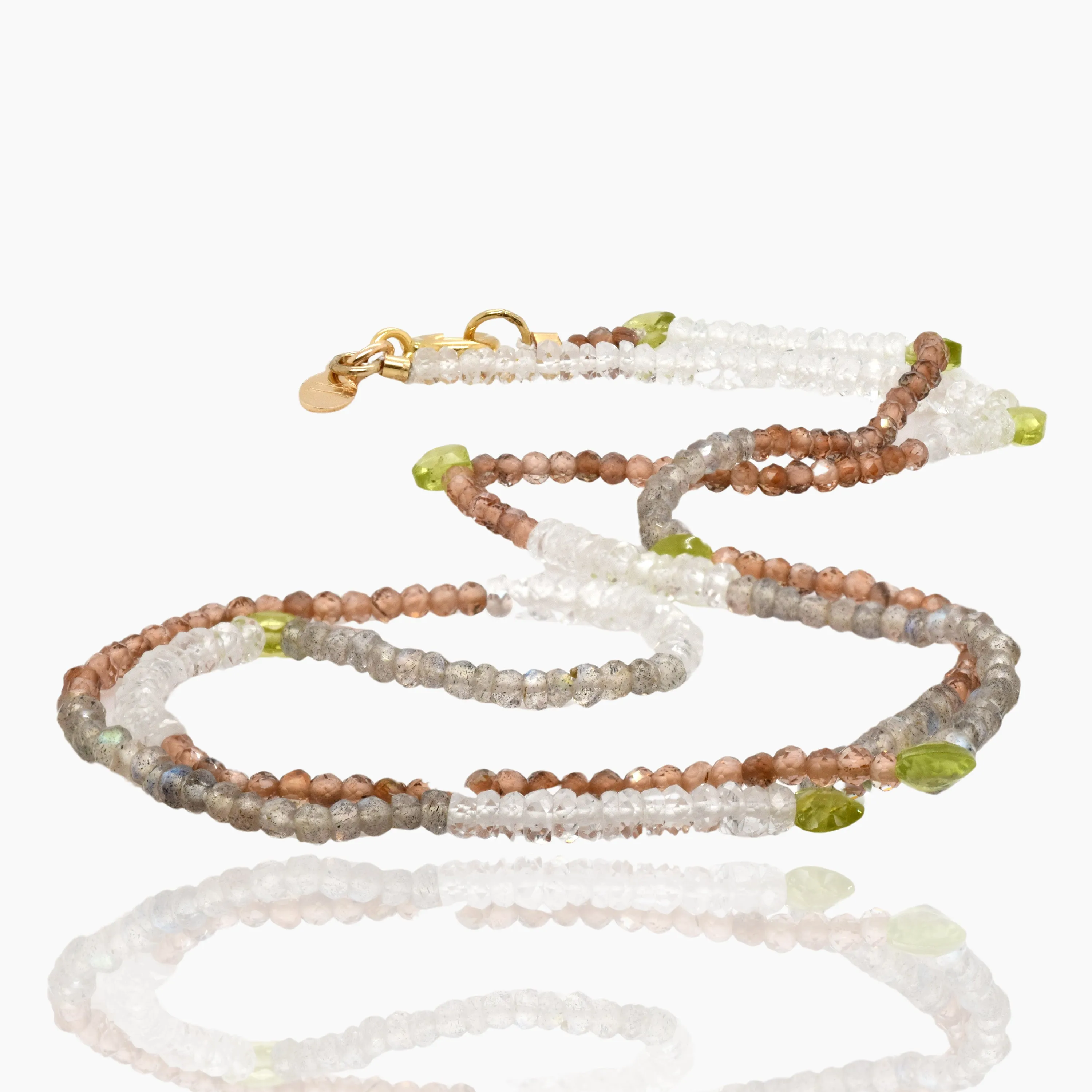 Triple Wrap Andalusite, Topaz, Lab  Bracelet/Necklace