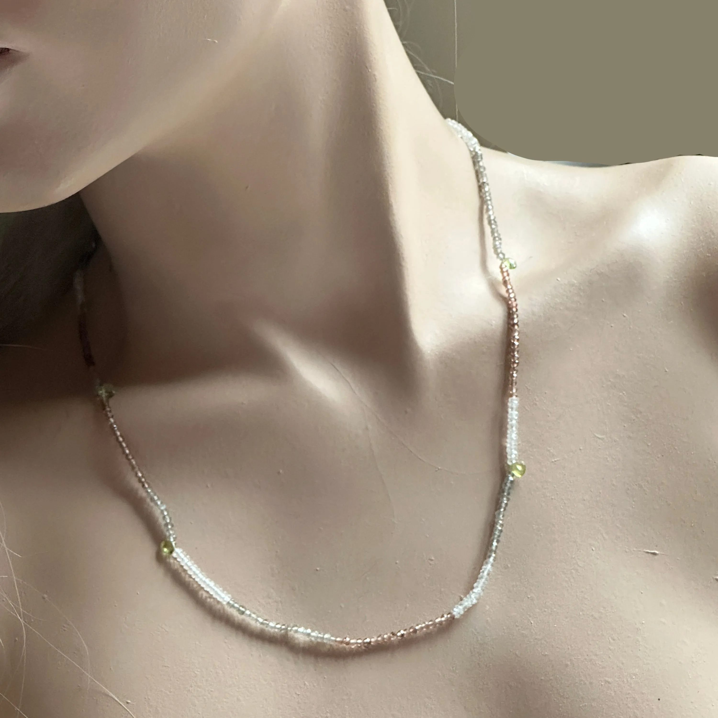 Triple Wrap Andalusite, Topaz, Lab  Bracelet/Necklace