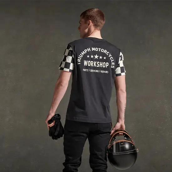 Triumph Preston Checkerboard Sleeve Tee in Black and Bone