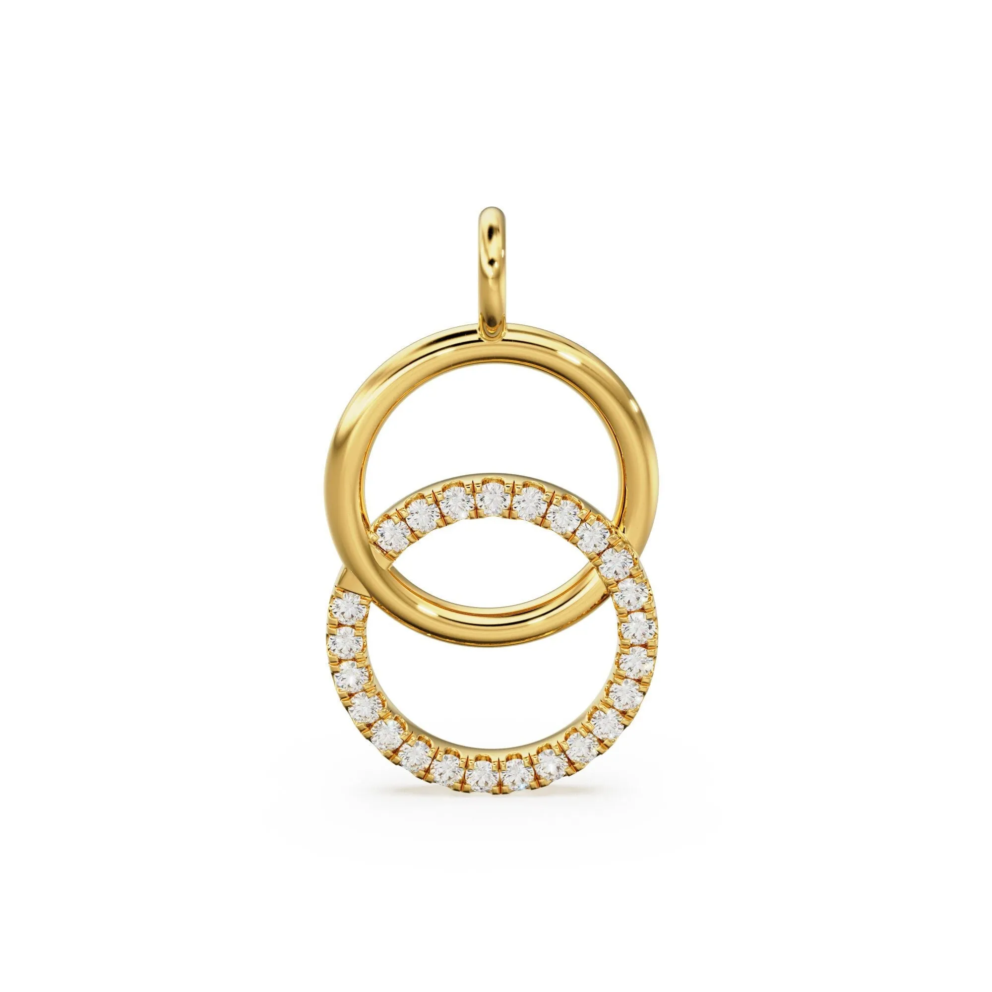 Twin Circle Diamond Solid Gold Pendant / Hoops Diamond Cute Gold Charm / Handmade Unique Charm / Diamond Jewelry / Diamond Gold Necklace