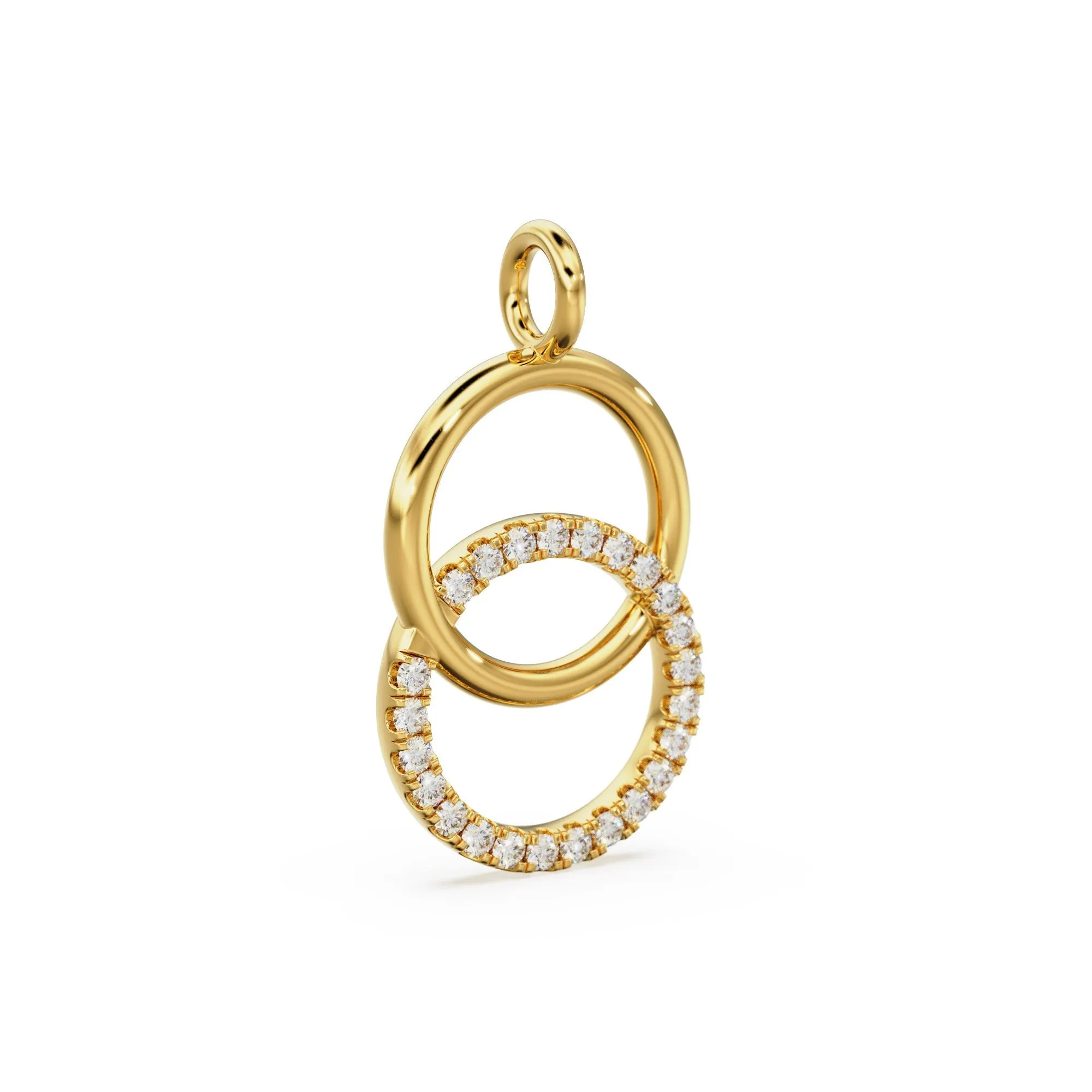 Twin Circle Diamond Solid Gold Pendant / Hoops Diamond Cute Gold Charm / Handmade Unique Charm / Diamond Jewelry / Diamond Gold Necklace