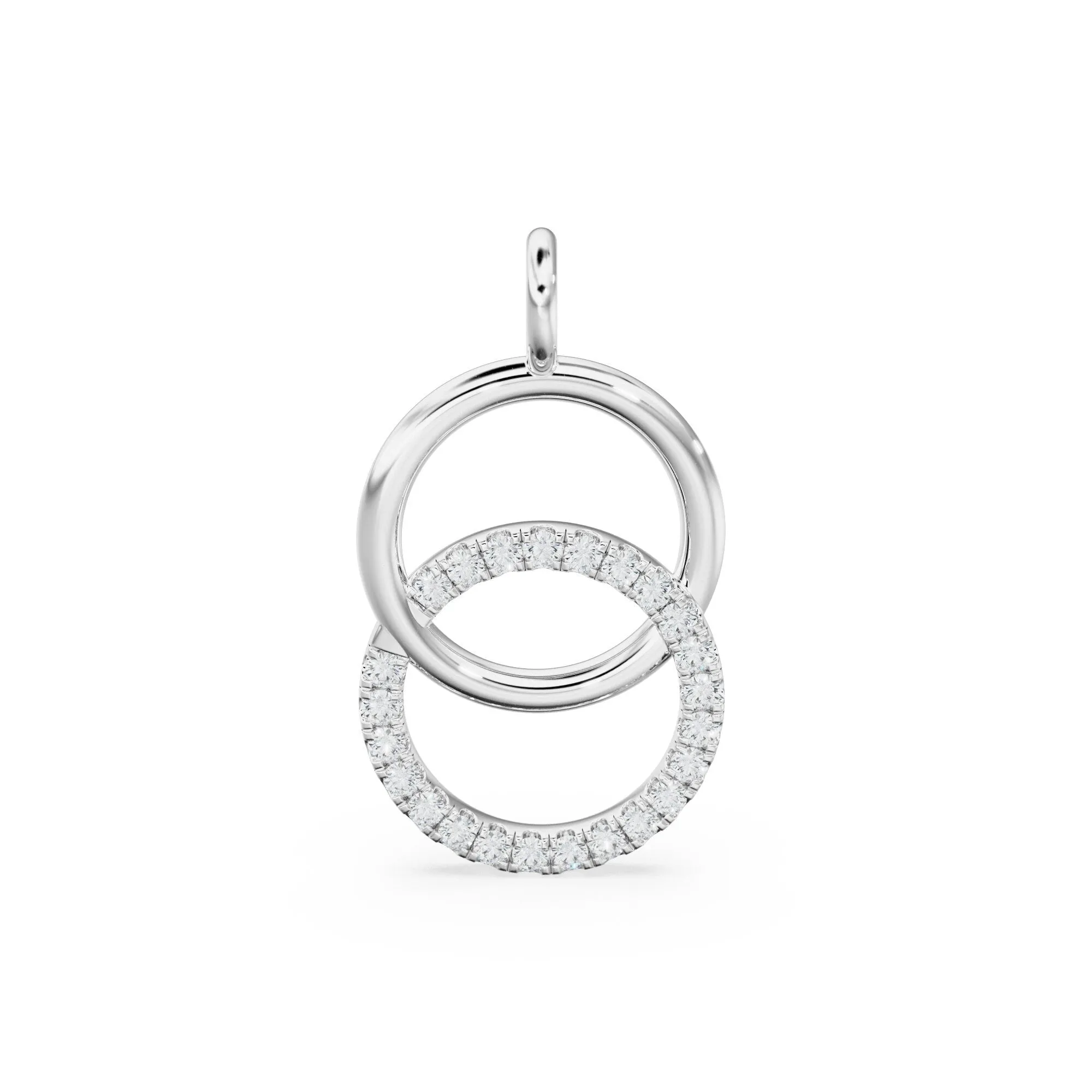 Twin Circle Diamond Solid Gold Pendant / Hoops Diamond Cute Gold Charm / Handmade Unique Charm / Diamond Jewelry / Diamond Gold Necklace