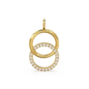 Twin Circle Diamond Solid Gold Pendant / Hoops Diamond Cute Gold Charm / Handmade Unique Charm / Diamond Jewelry / Diamond Gold Necklace