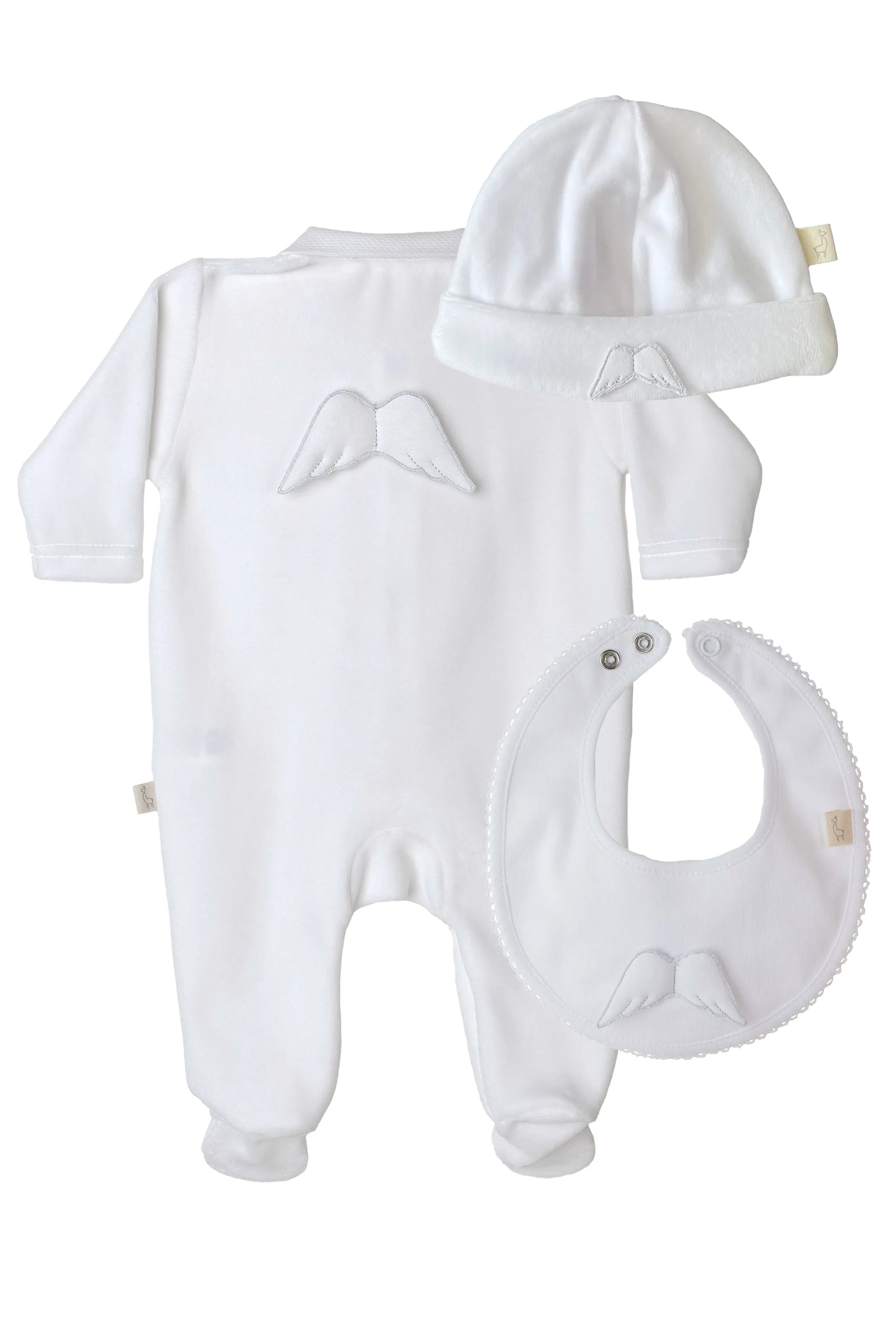 Velour Angel Wing Rounded Collar Sleepsuit