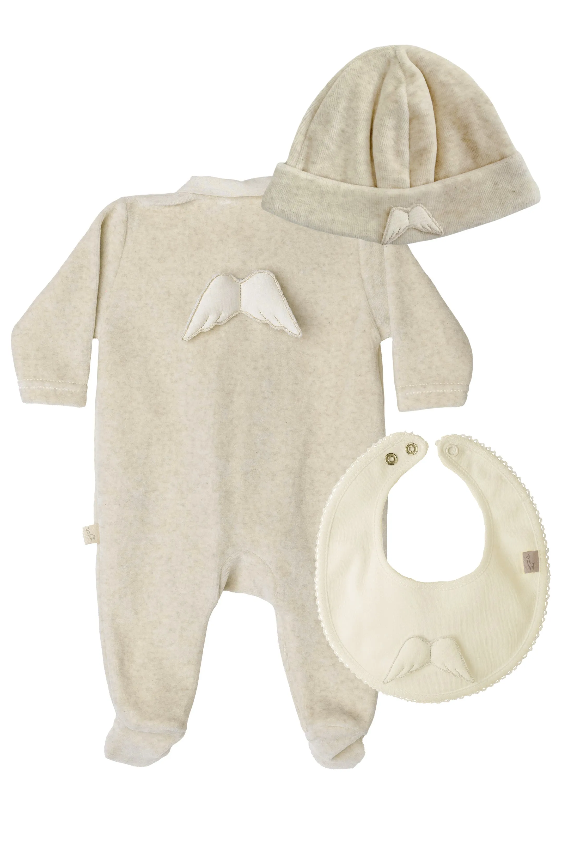 Velour Angel Wing Rounded Collar Sleepsuit