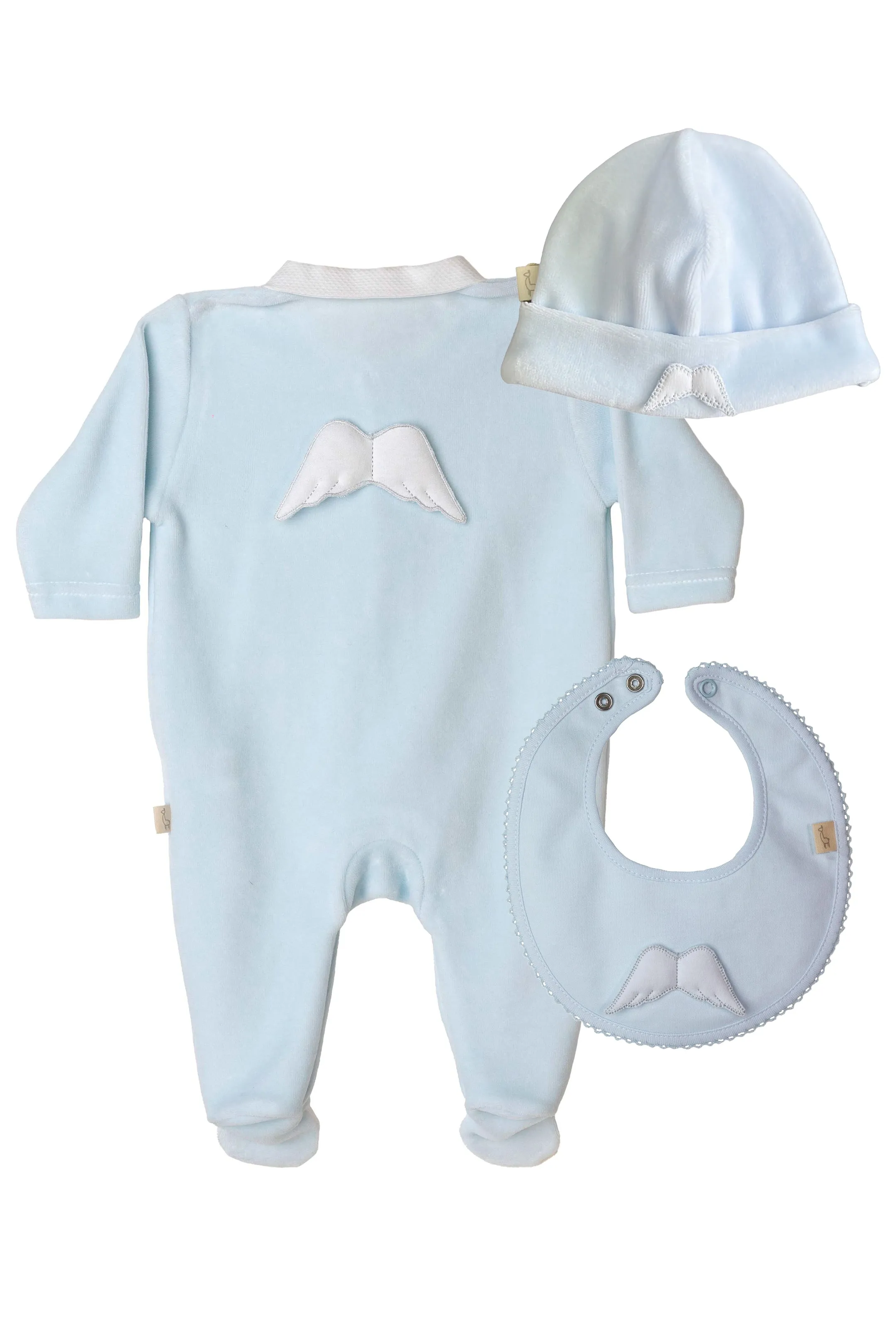 Velour Angel Wing Rounded Collar Sleepsuit