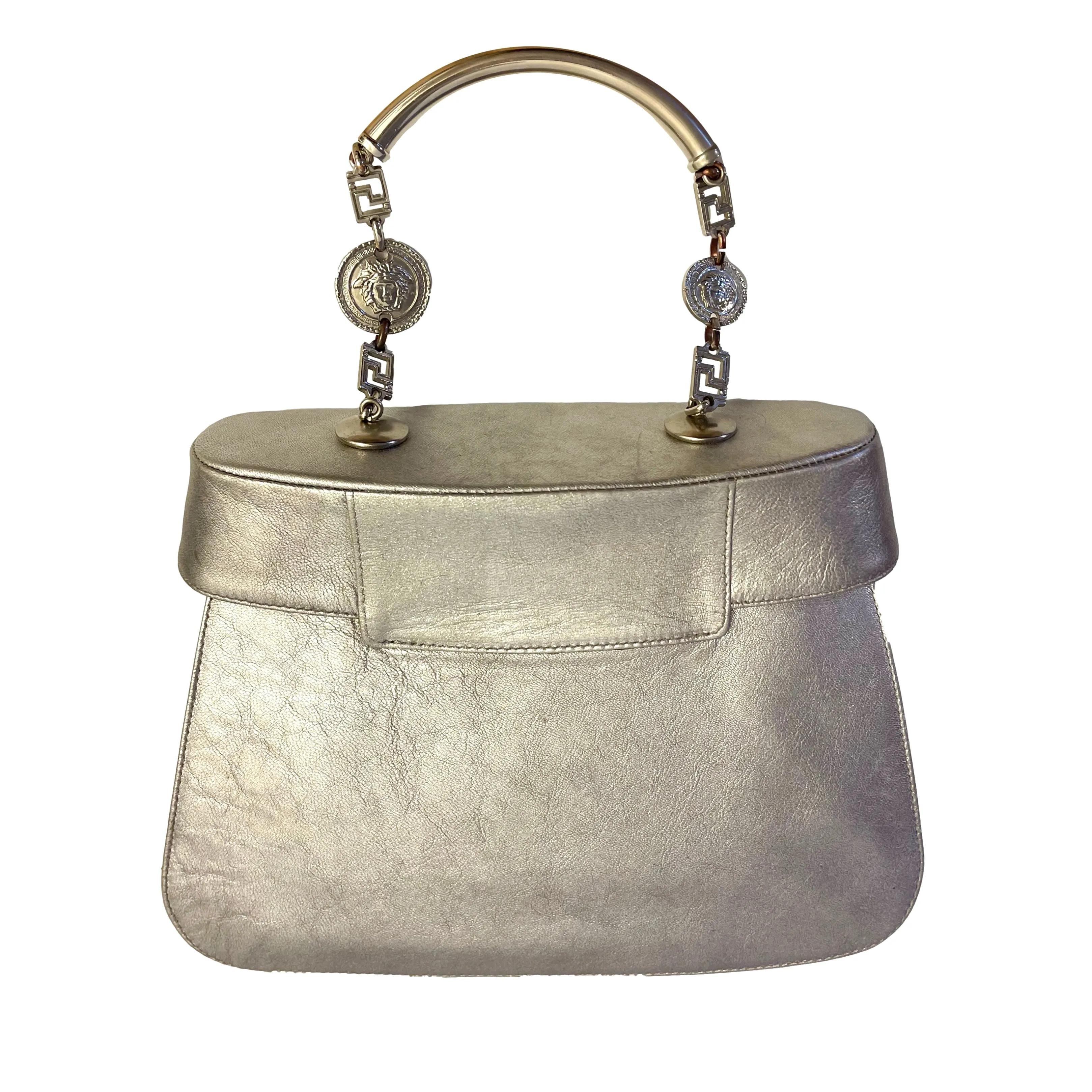 Versace Silver Structured Top Handle
