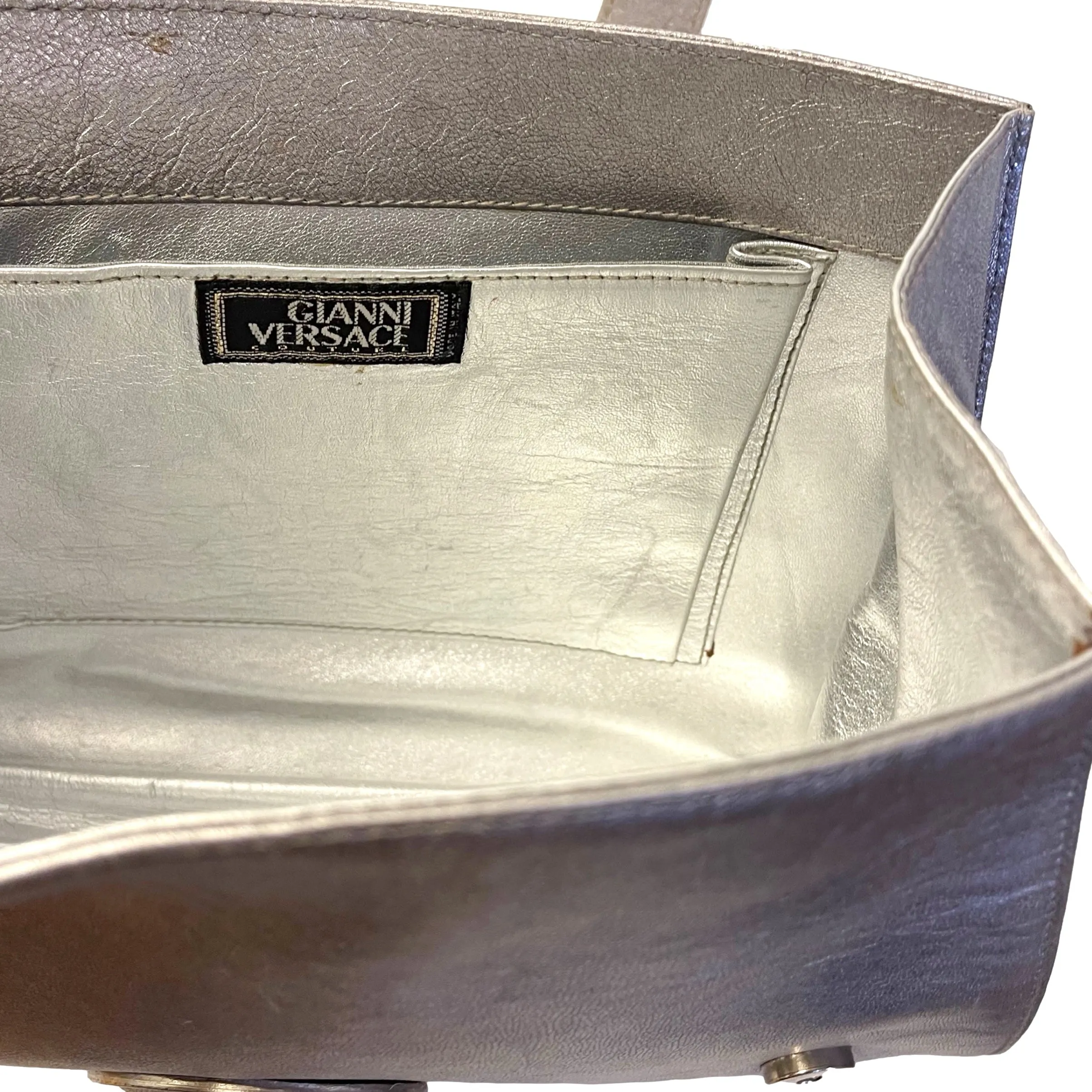 Versace Silver Structured Top Handle