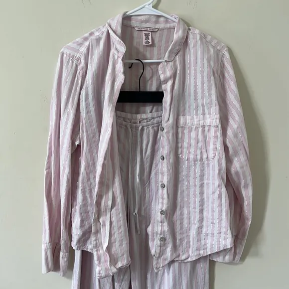 Victoria's Secret The Mayfair 2-Piece Pink White Striped Pajama Set Size Medium