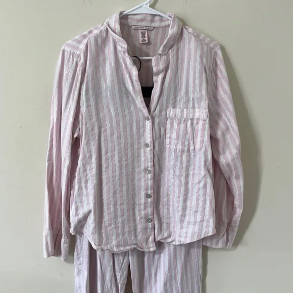 Victoria's Secret The Mayfair 2-Piece Pink White Striped Pajama Set Size Medium