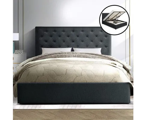 Vila Bed Frame Fabric Gas Lift Storage - Charcoal