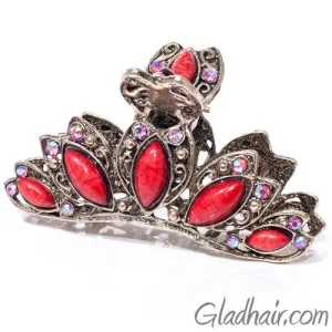 Vintage Gilt Arched Metal Hair Claw Red Decoration
