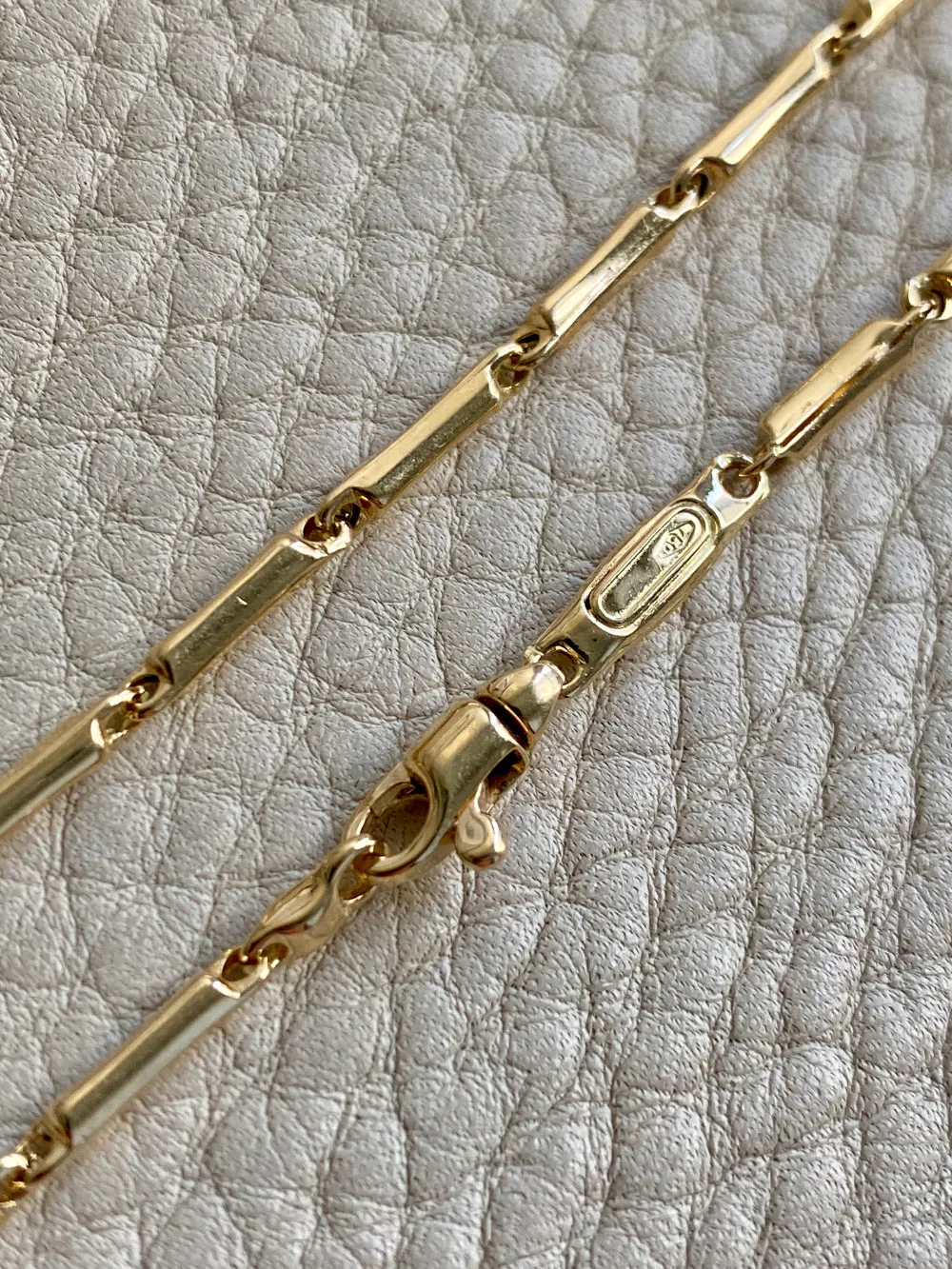 Vintage Italian 18k Gold Tubular Bar Link Necklace - 16.5 inch length