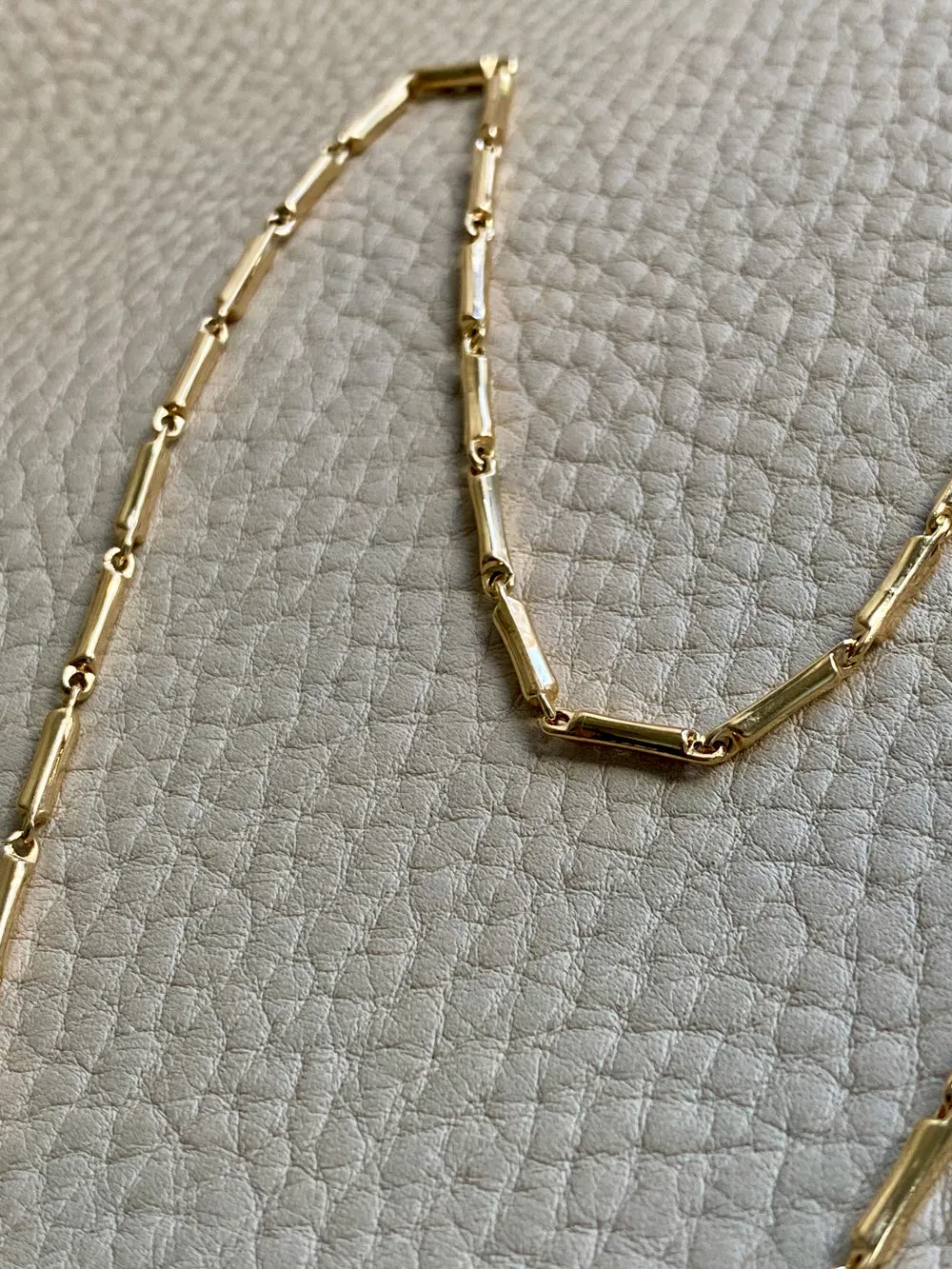 Vintage Italian 18k Gold Tubular Bar Link Necklace - 16.5 inch length