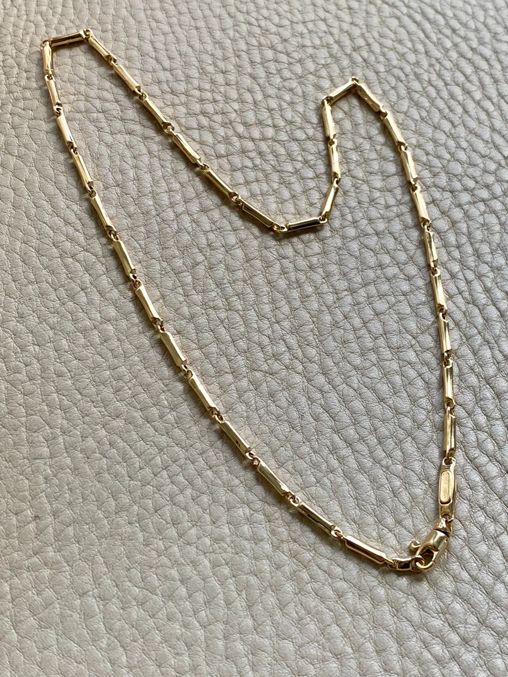 Vintage Italian 18k Gold Tubular Bar Link Necklace - 16.5 inch length