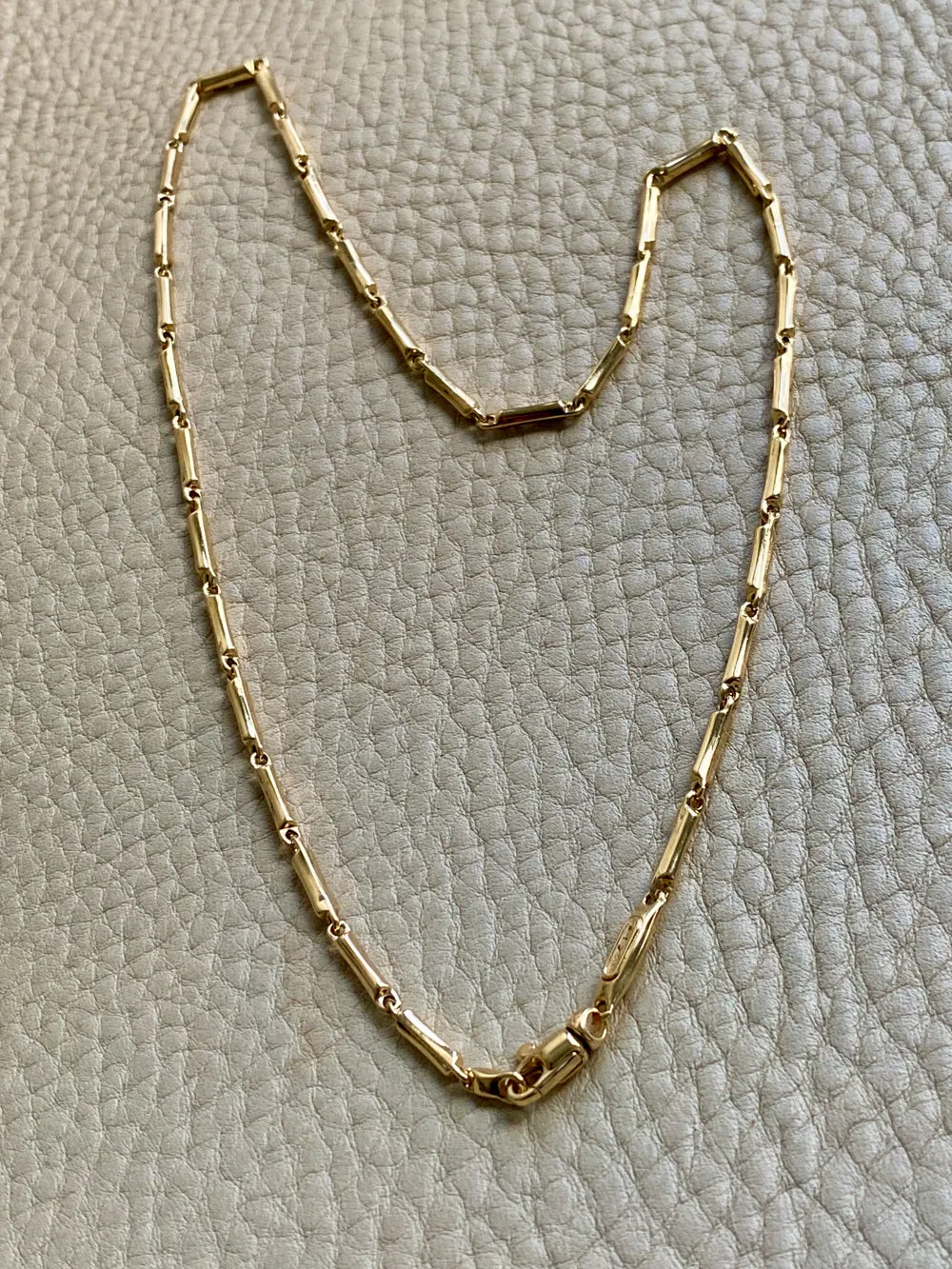 Vintage Italian 18k Gold Tubular Bar Link Necklace - 16.5 inch length