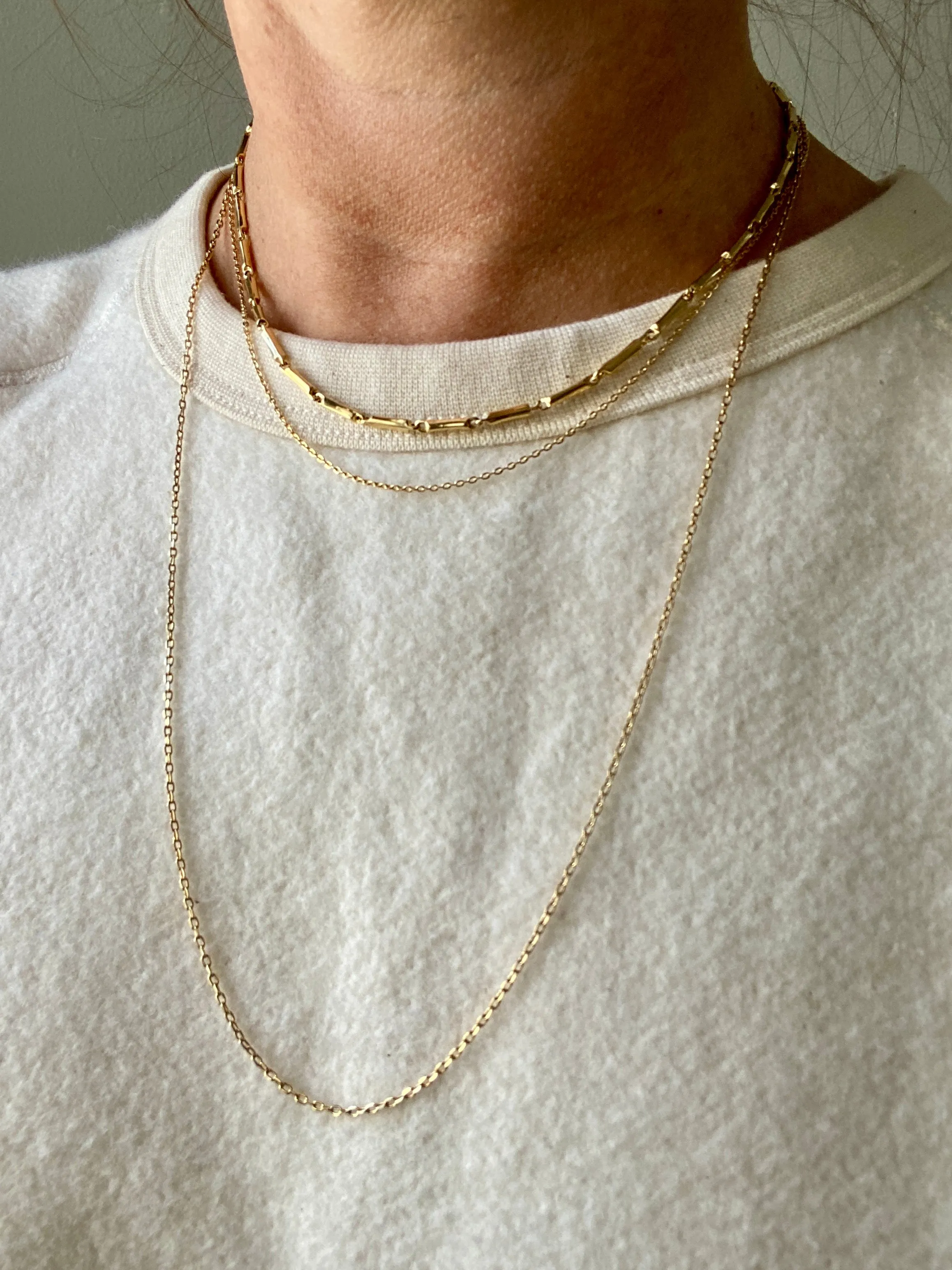 Vintage Italian 18k Gold Tubular Bar Link Necklace - 16.5 inch length