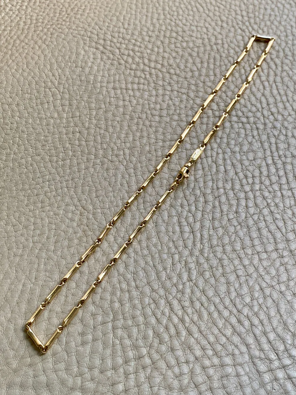 Vintage Italian 18k Gold Tubular Bar Link Necklace - 16.5 inch length