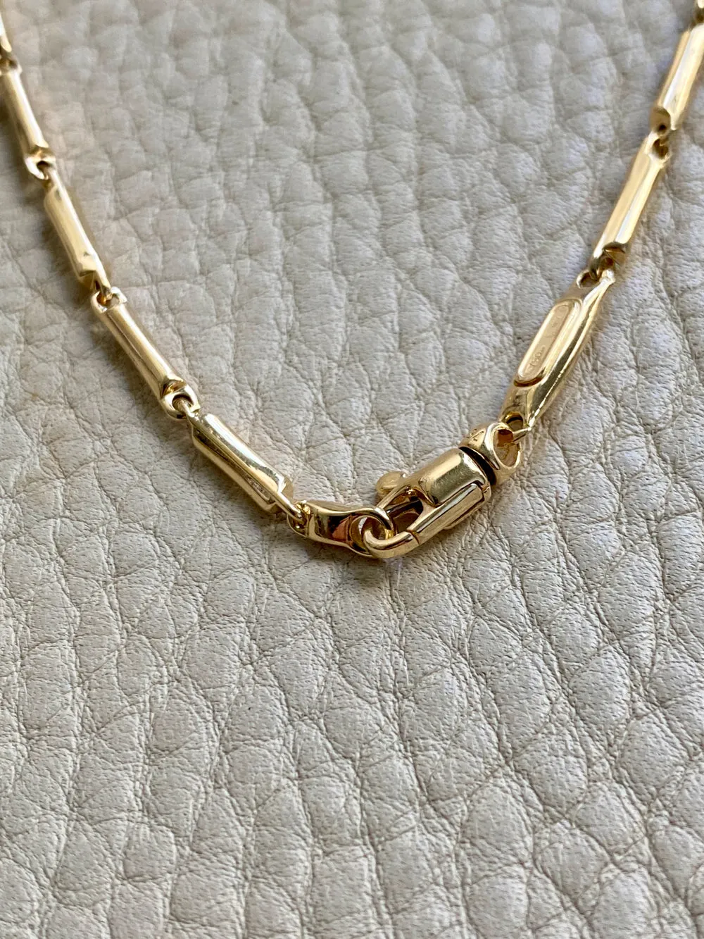Vintage Italian 18k Gold Tubular Bar Link Necklace - 16.5 inch length