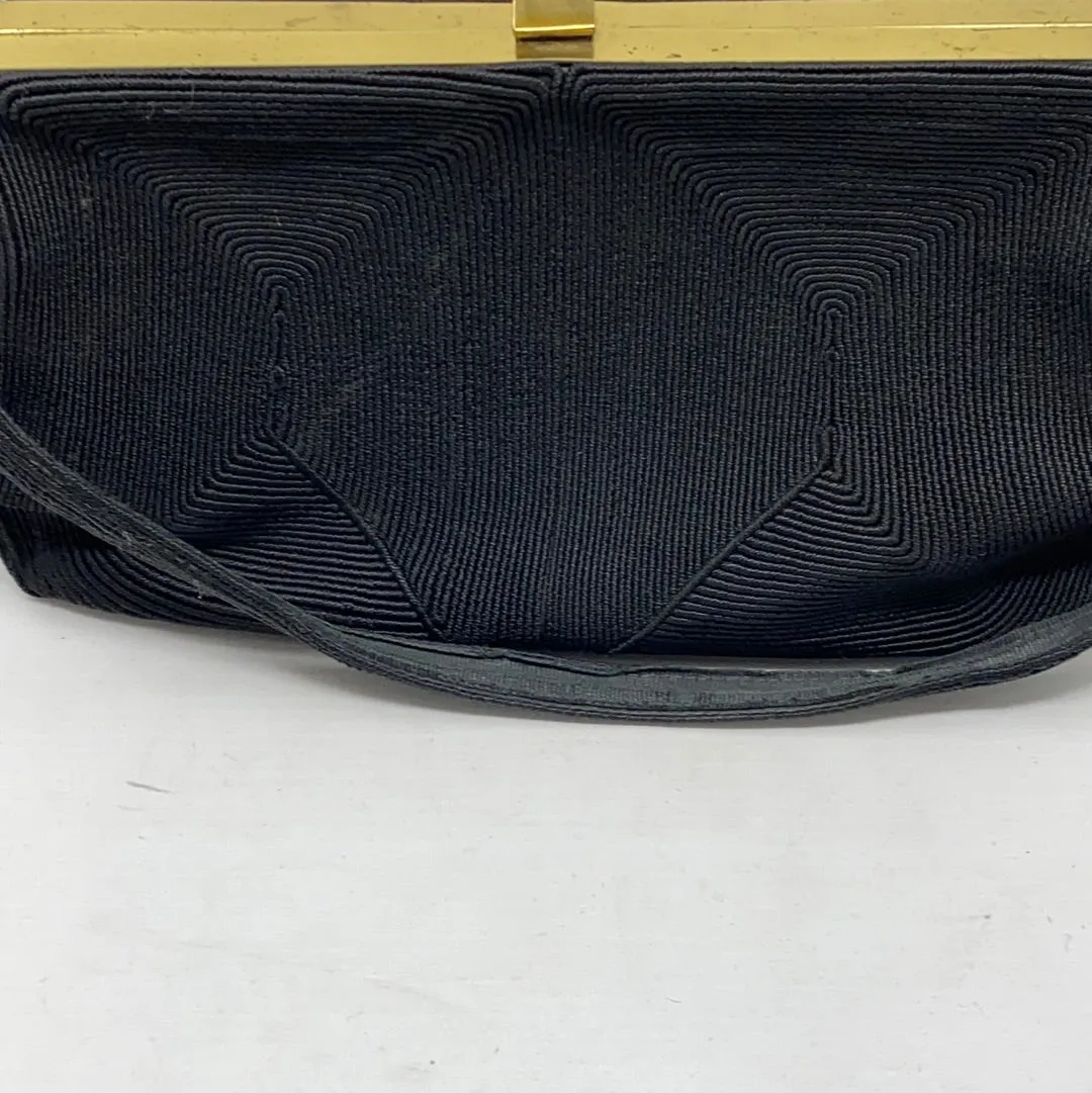 VINTAGE: Top Handle Black Gold Clasp Purse