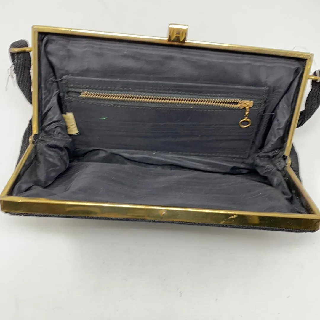 VINTAGE: Top Handle Black Gold Clasp Purse