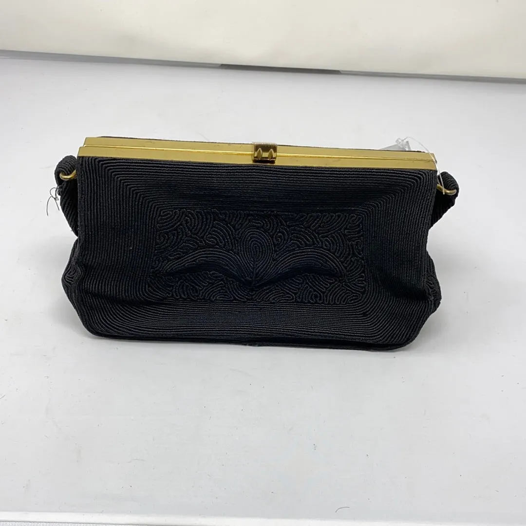 VINTAGE: Top Handle Black Gold Clasp Purse