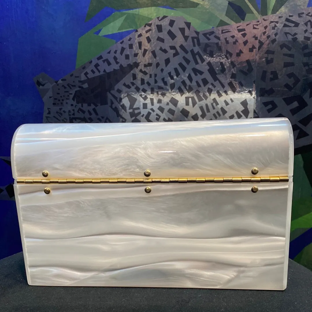 Vintage: White Marble Lucite Clutch with Gold Charm