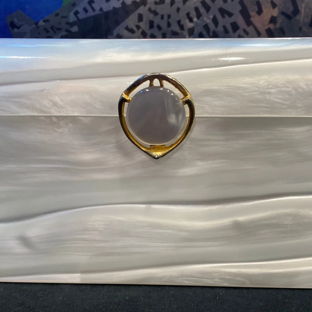 Vintage: White Marble Lucite Clutch with Gold Charm