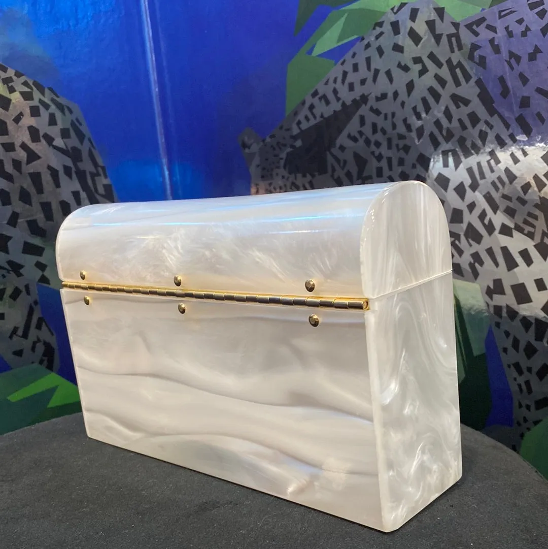 Vintage: White Marble Lucite Clutch with Gold Charm